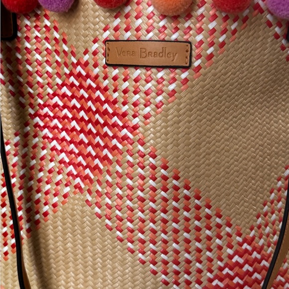 Vera Bradley Beach Tote Woven Coral with Pom Poms Excellent Like New Condition - Picture 3 of 9